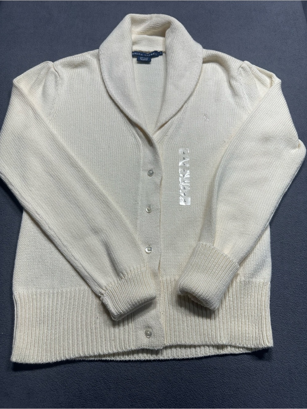 Ralph Lauren Cream Shawl Collar Button-Up Cardigan